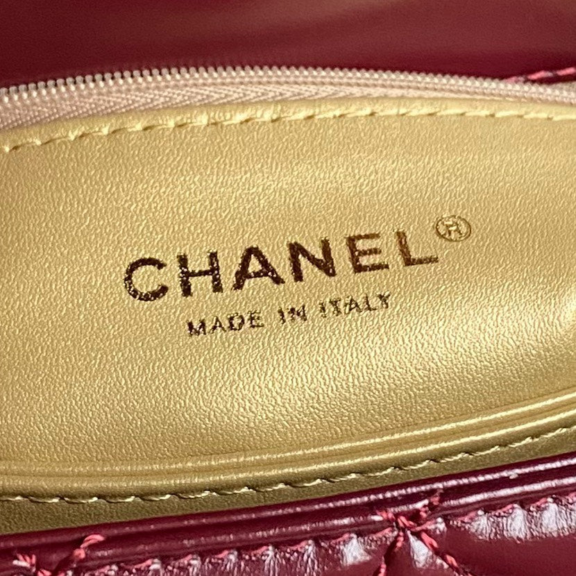 CHANEL 24A Coco Handle Small 23cm Burgundy Patent Calfskin Gold Hardware