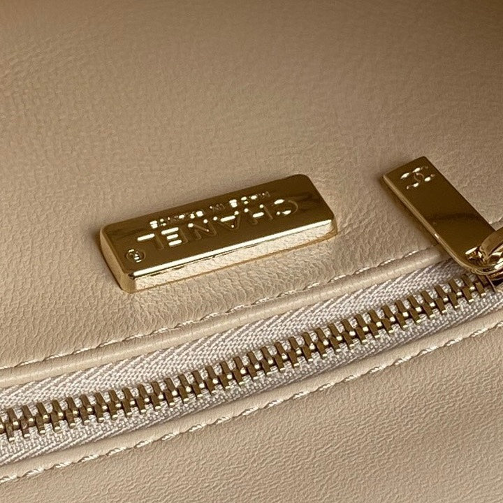 CHANEL 24K Flap Bag 20cm Pink White Sequin Beige Lambskin