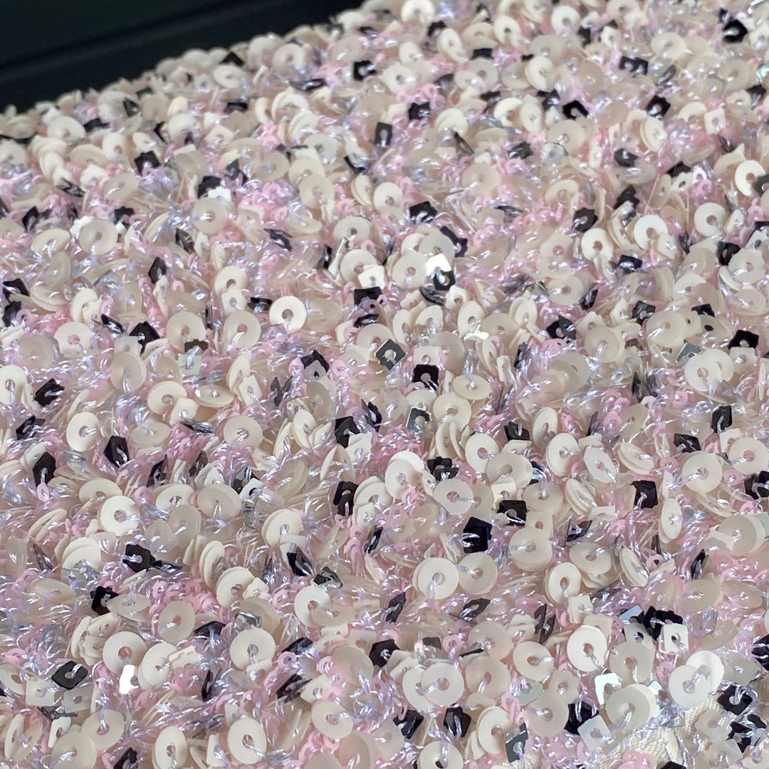 CHANEL 24K Flap Bag 20cm Pink White Sequin Beige Lambskin