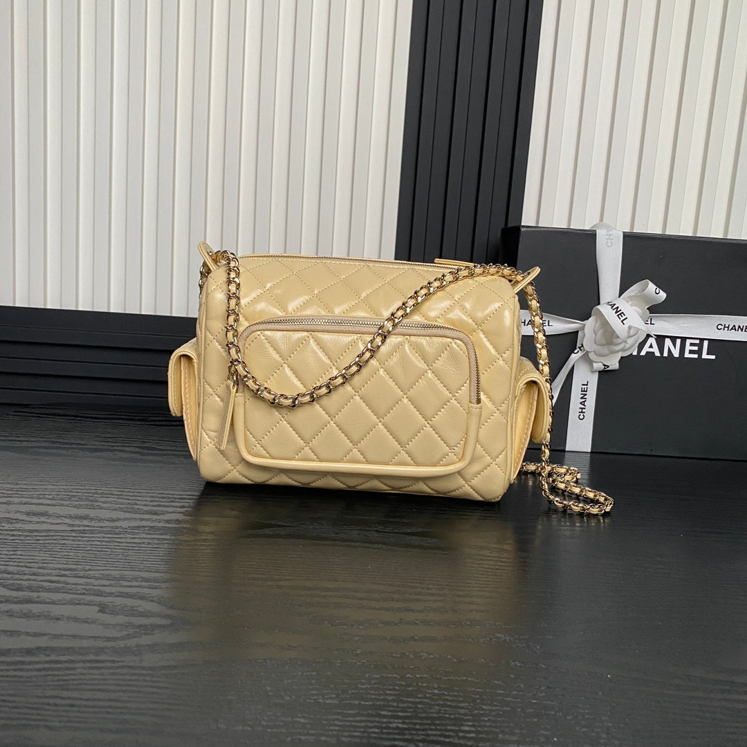 CHANEL 24K Camera Bag Beige Calfskin Gold Hardware