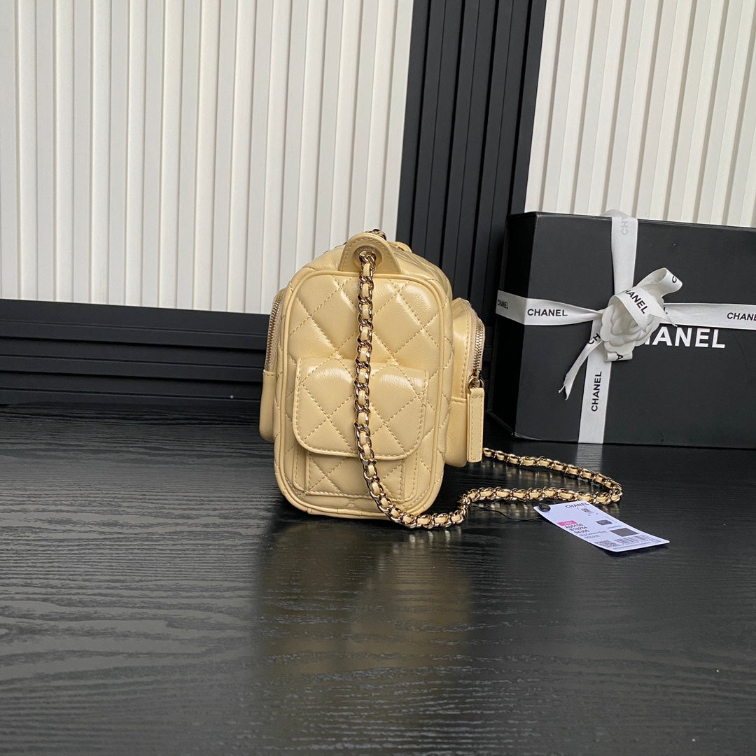 CHANEL 24K Camera Bag Beige Calfskin Gold Hardware