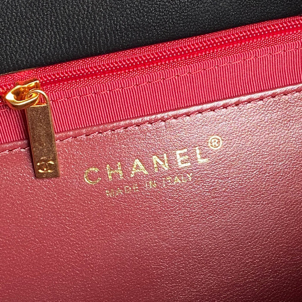 CHANEL 24K Shopping Bag 28cm Black Calfskin Gold Hardware