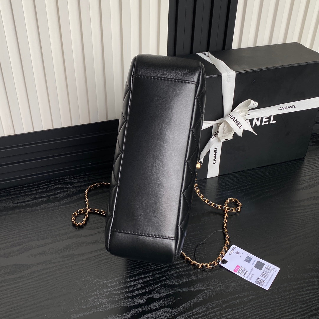CHANEL 24K Shopping Bag 28cm Black Calfskin Gold Hardware
