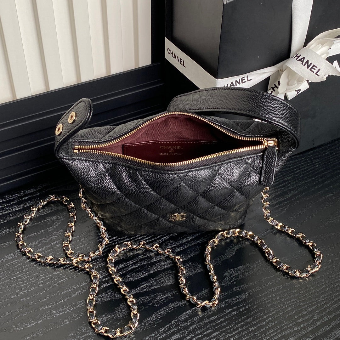 CHANEL 25C Hobo Bag 21.5cm Top Handle Black Grained Calfskin