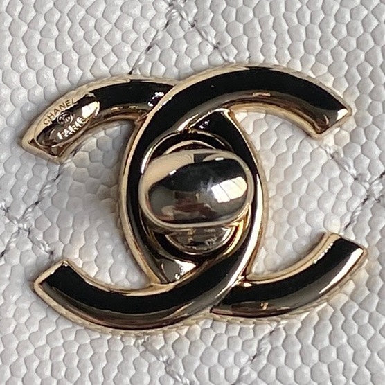 CHANEL 24K Coco Handle Nano 14.5cm White Grained Calfskin Gold Hardware