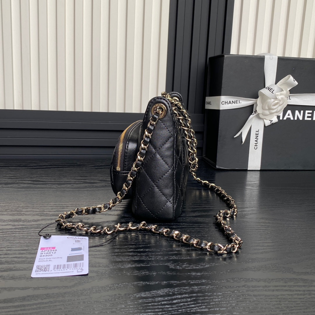 CHANEL 25C Clutch With Strap 21cm Black Calfskin
