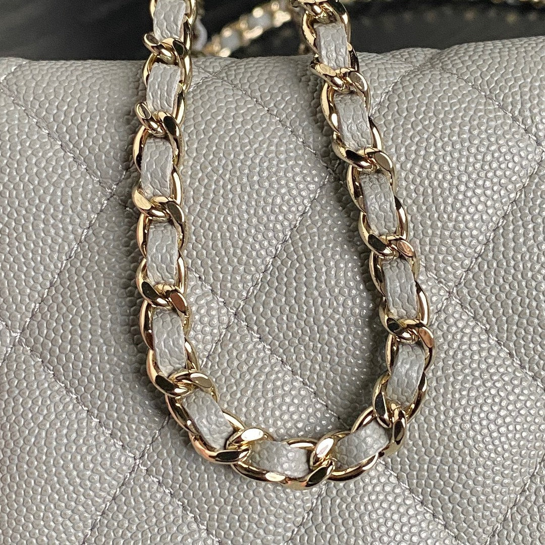 CHANEL 25C Hobo Bag 21.5cm Top Handle Grey Grained Calfskin