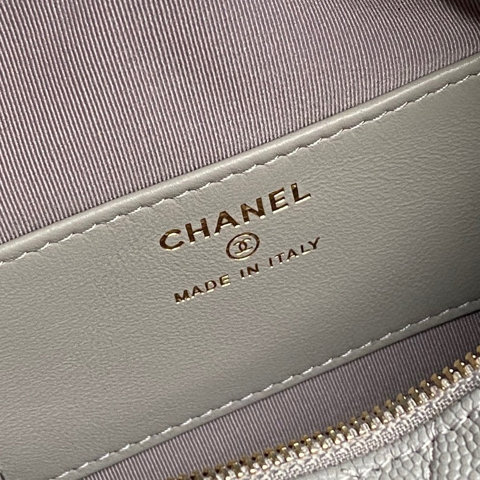 CHANEL 25C Hobo Bag 21.5cm Top Handle Grey Grained Calfskin