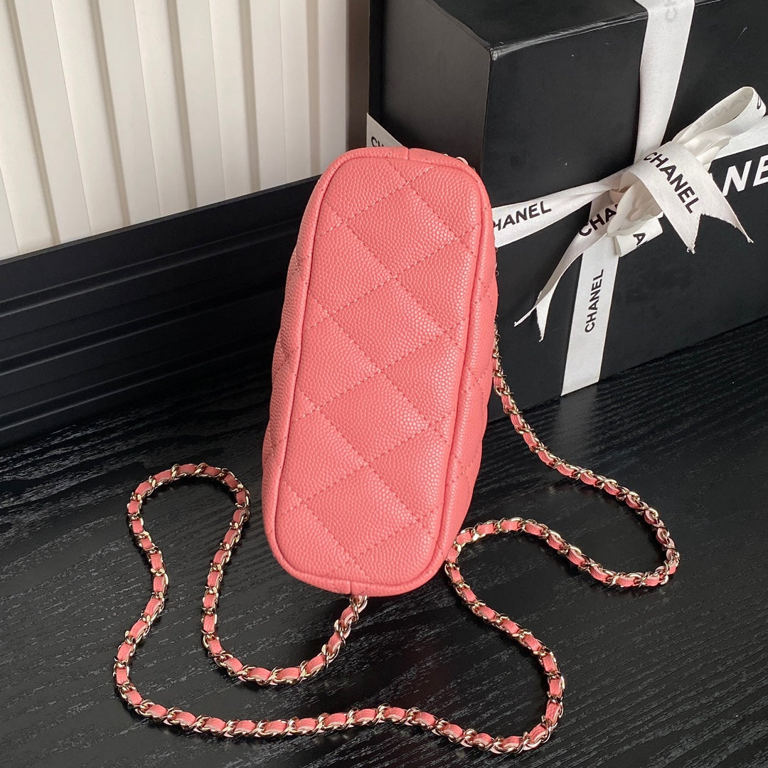 CHANEL 25C Hobo Bag 21.5cm Top Handle Dark Pink Grained Calfskin
