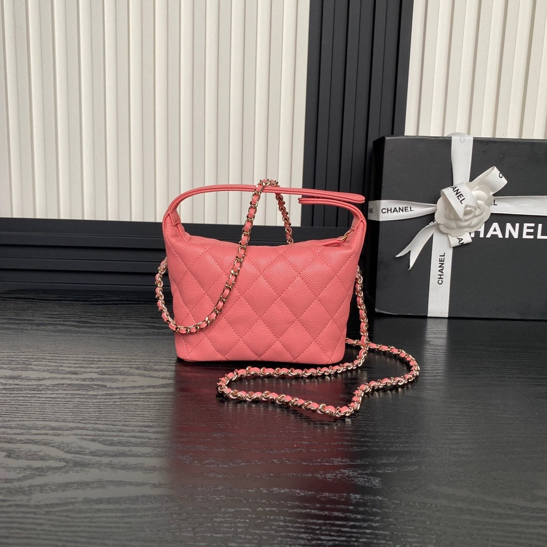 CHANEL 25C Hobo Bag 21.5cm Top Handle Dark Pink Grained Calfskin