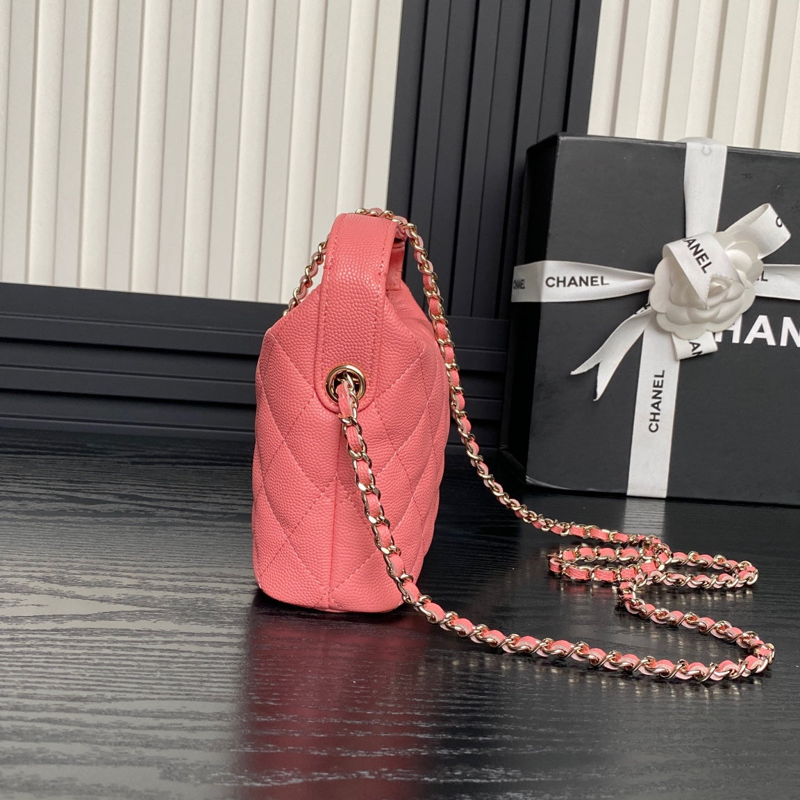 CHANEL 25C Hobo Bag 21.5cm Top Handle Dark Pink Grained Calfskin