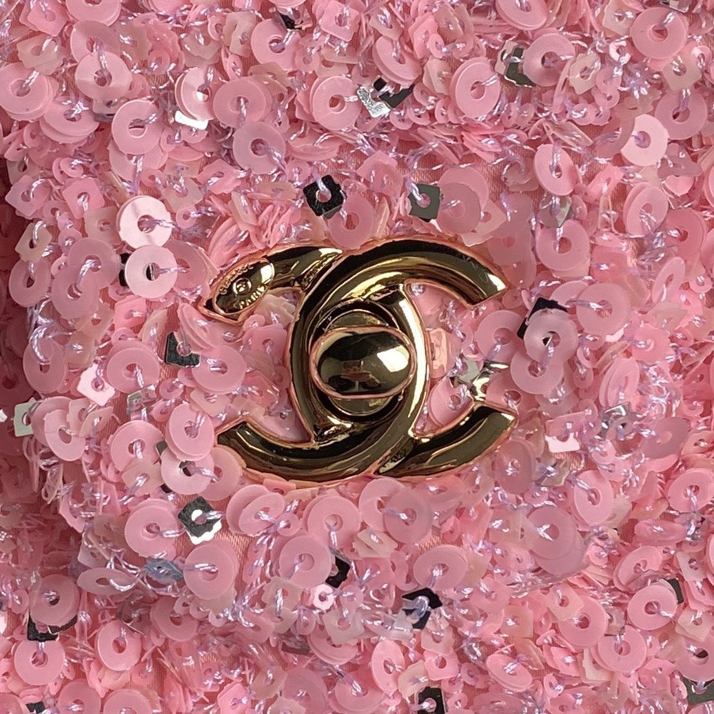 CHANEL 24K Flap Bag 20cm Pink Sequin