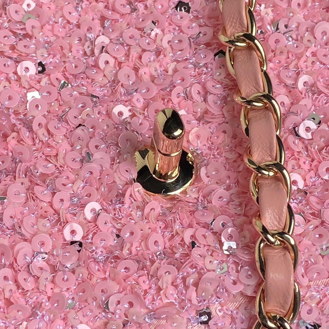 CHANEL 24K Flap Bag 20cm Pink Sequin