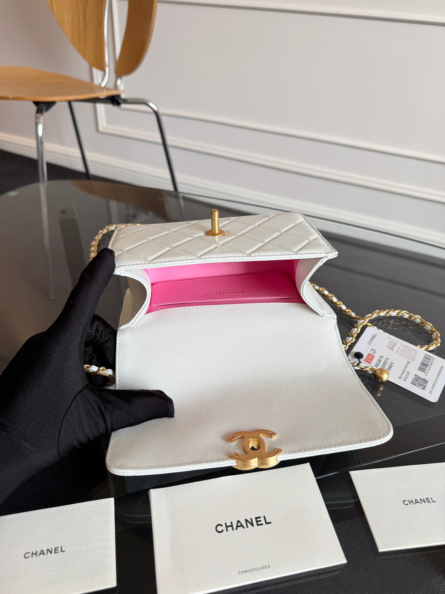 CHANEL Mini Flap 22cm White Lambskin Gold Hardware