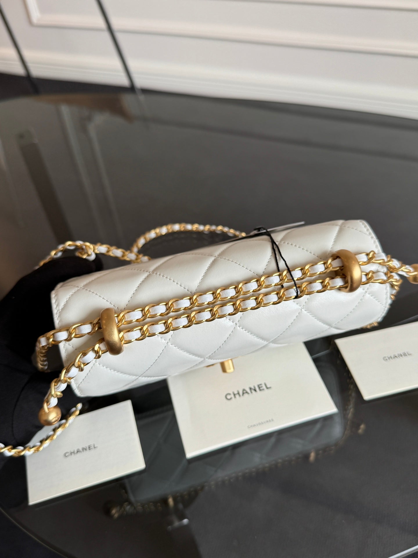 CHANEL Mini Flap 22cm White Lambskin Gold Hardware