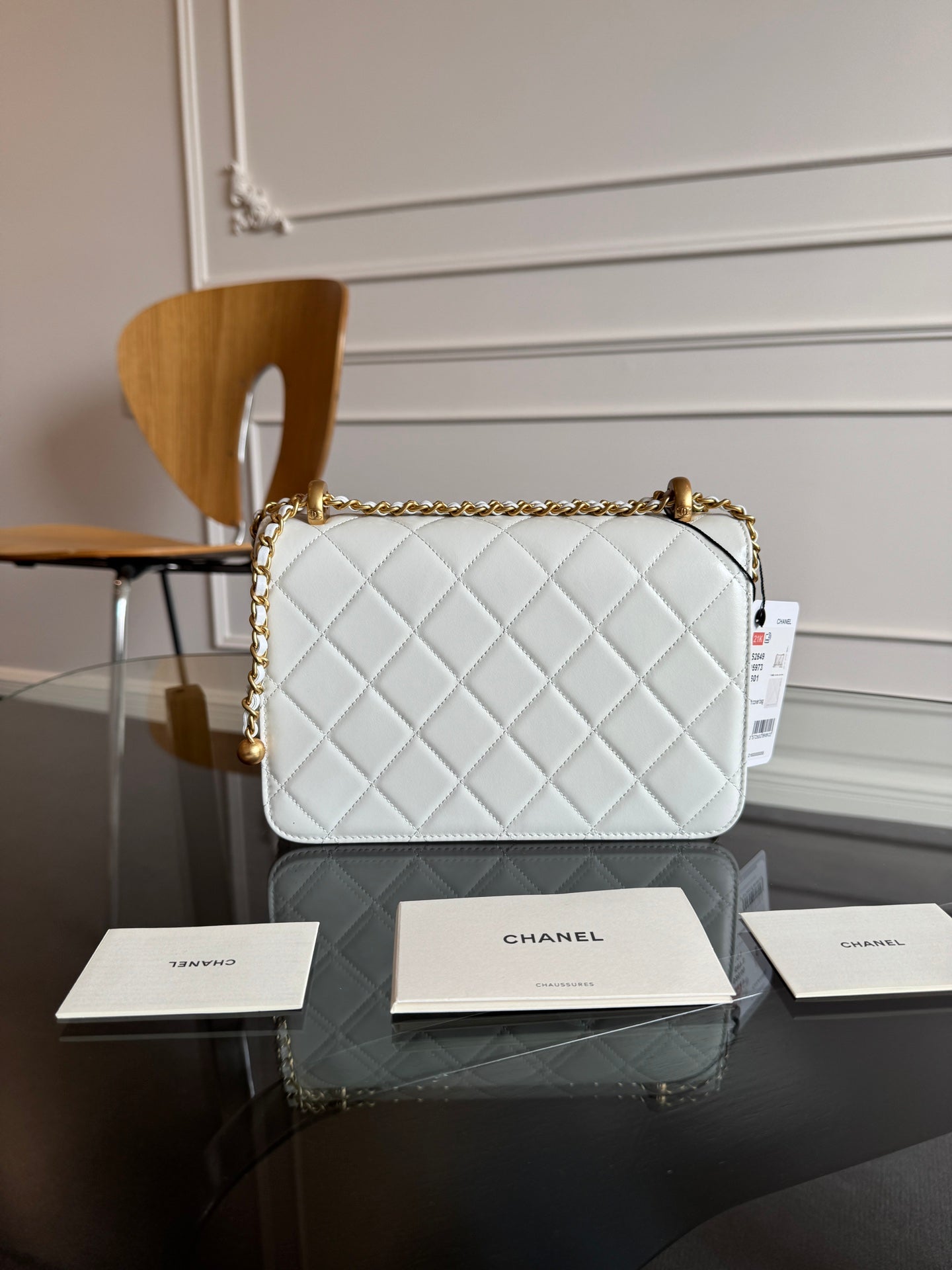 CHANEL Mini Flap 22cm White Lambskin Gold Hardware