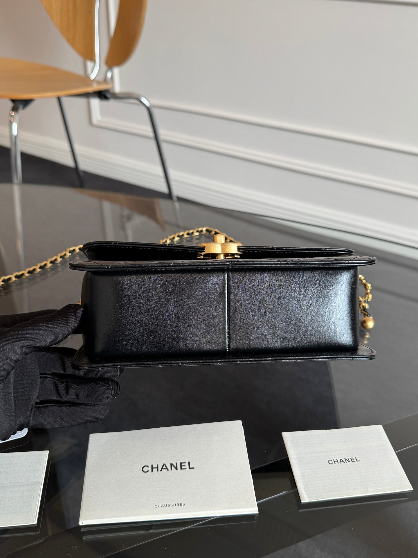 CHANEL Mini Flap 22cm Black Lambskin Gold Hardware