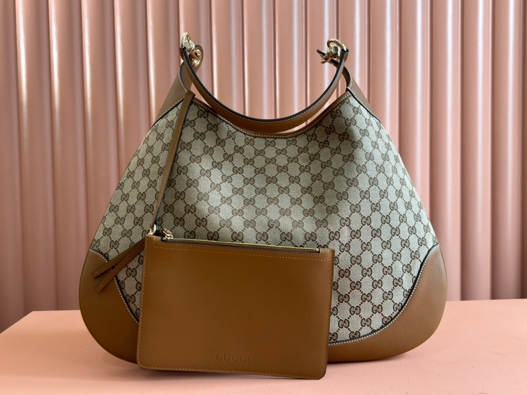 Gucci BODY MEDIUM SHOULDER BAD 49 IN BEIGE MONOGRAM CANVAS AND BROWN CALFSKIN GOLD HARDWARE