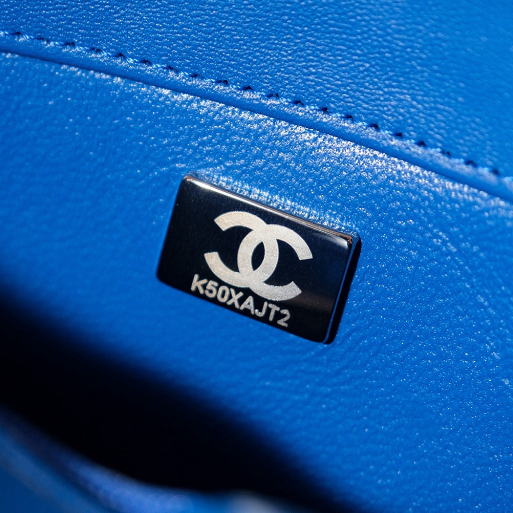 CHANEL 24S Flap Bag 20cm Blue White Sequin Calfskin