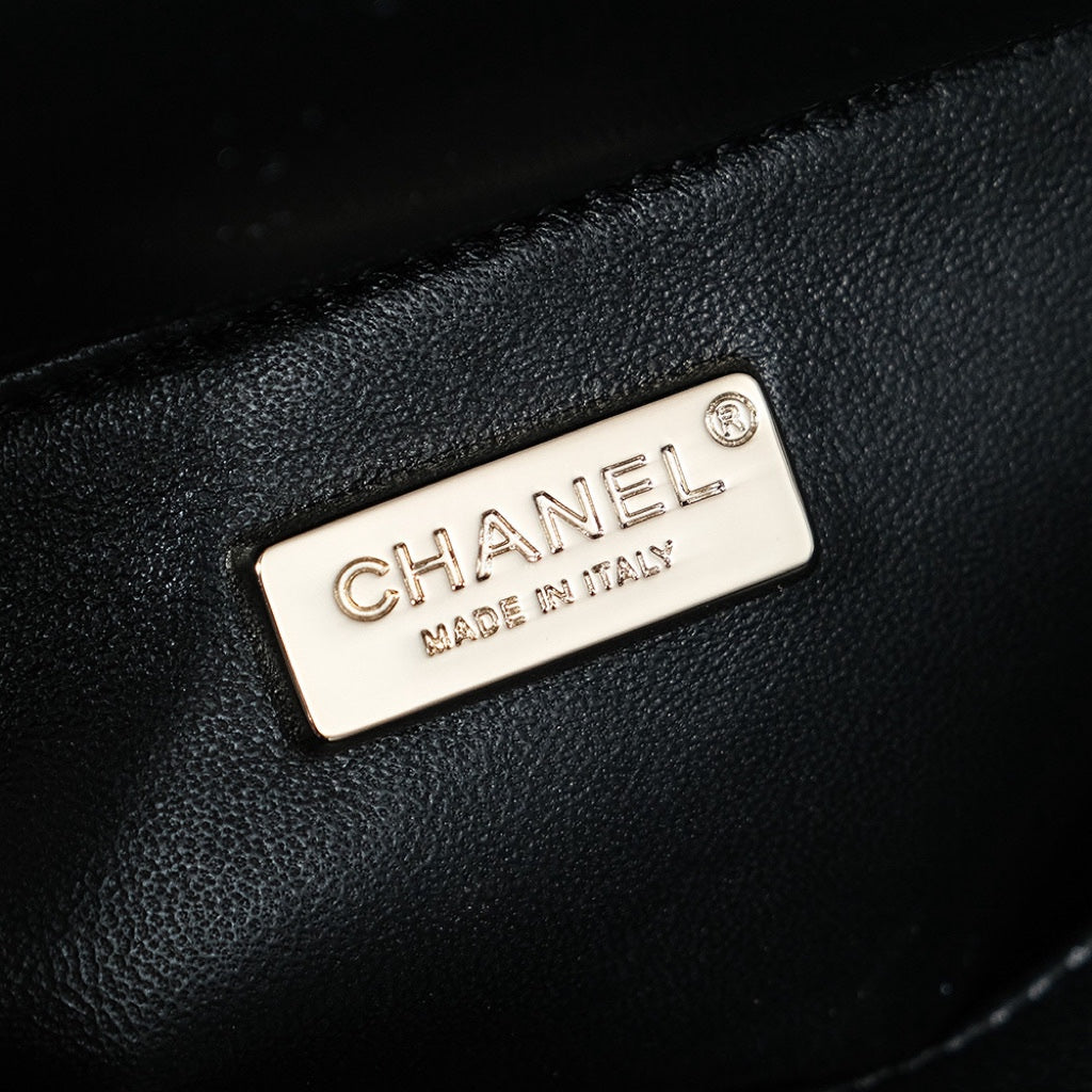 CHANEL 24S Flap Bag 20cm Black White Sequin Calfskin