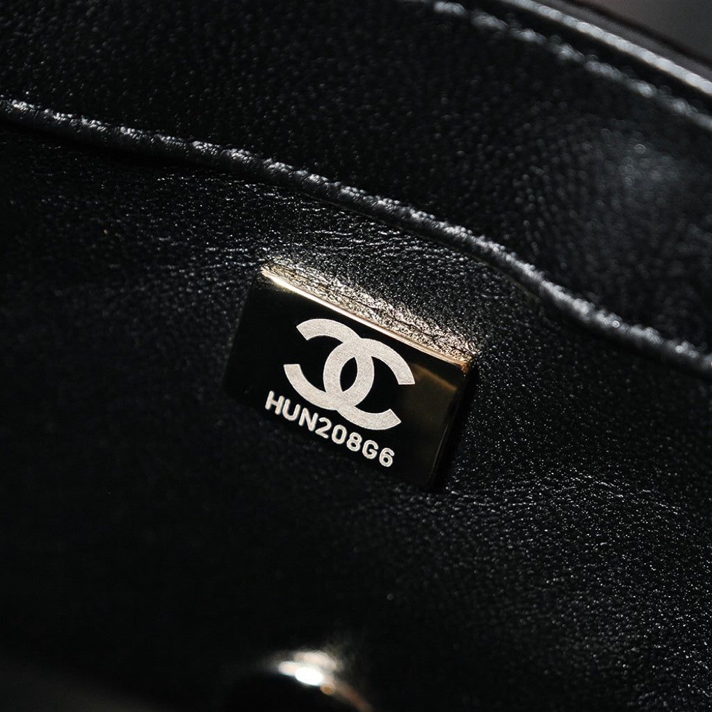 CHANEL 24S Flap Bag 20cm Black White Sequin Calfskin