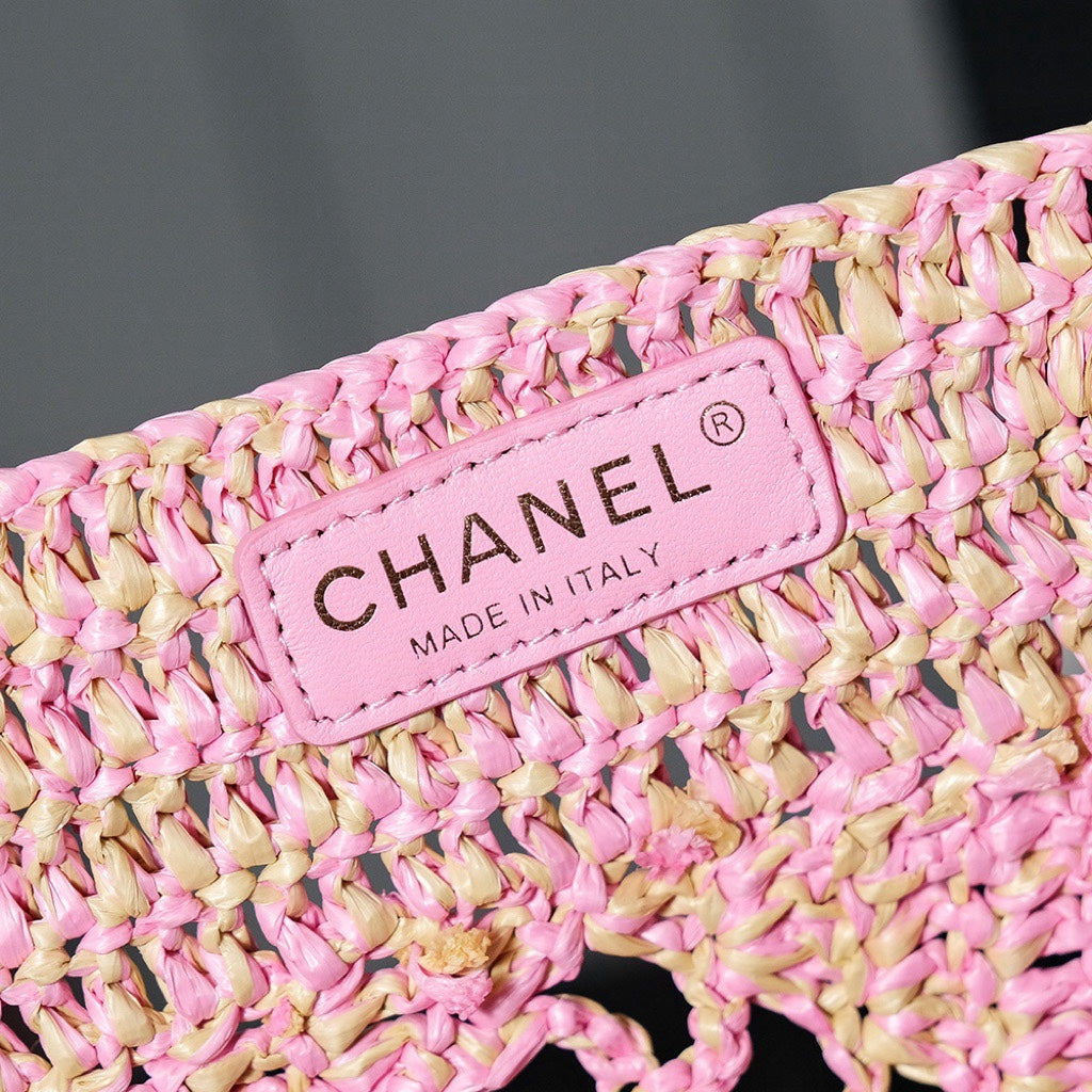 CHANEL coco beach bag 51cm pink raffia