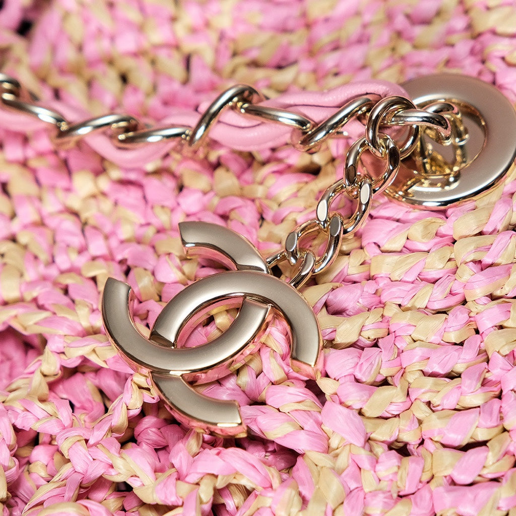 CHANEL coco beach bag 51cm pink raffia