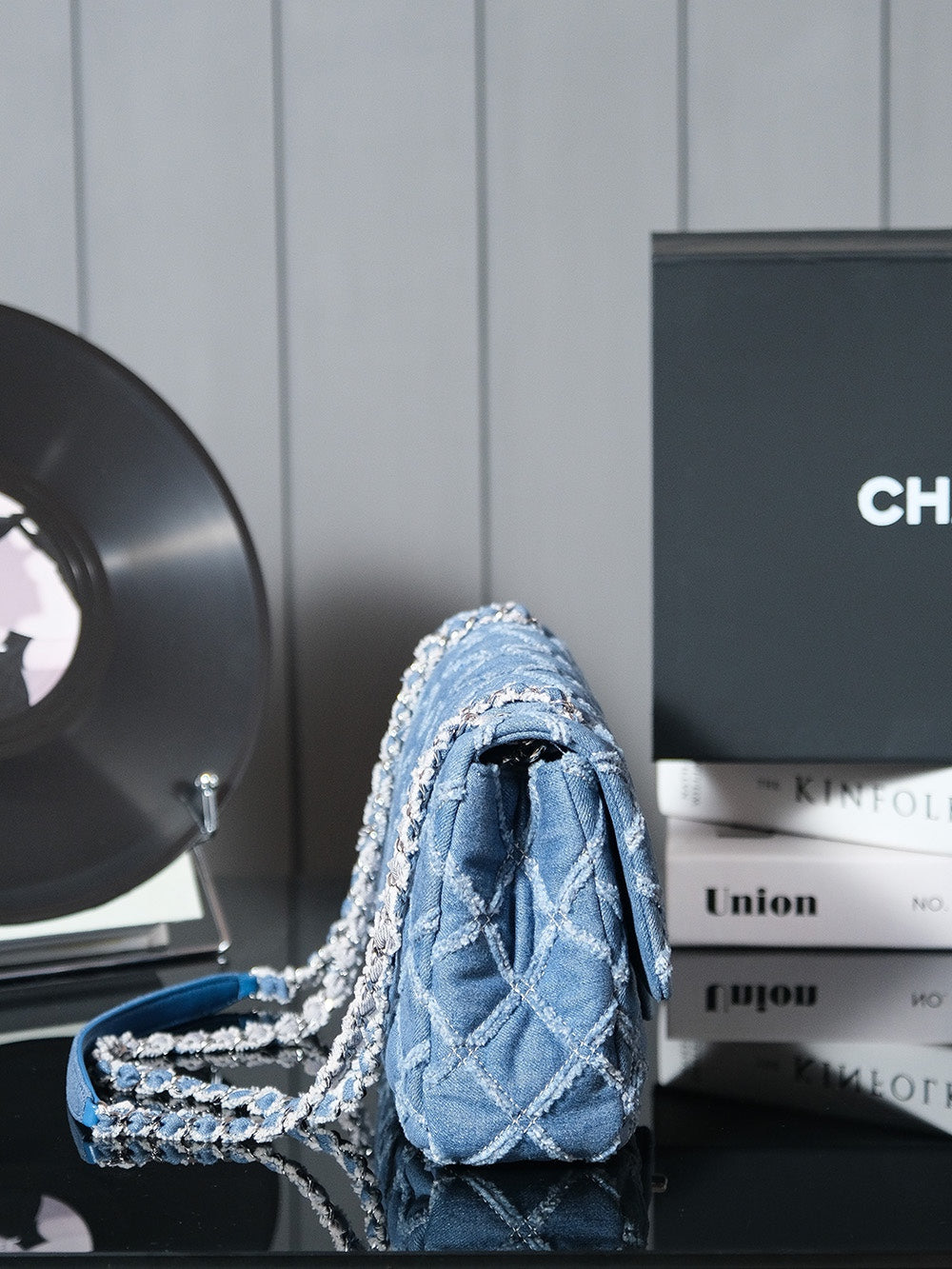 CHANEL 24S Flap Bag 25.5cm Blue Quilted Denim