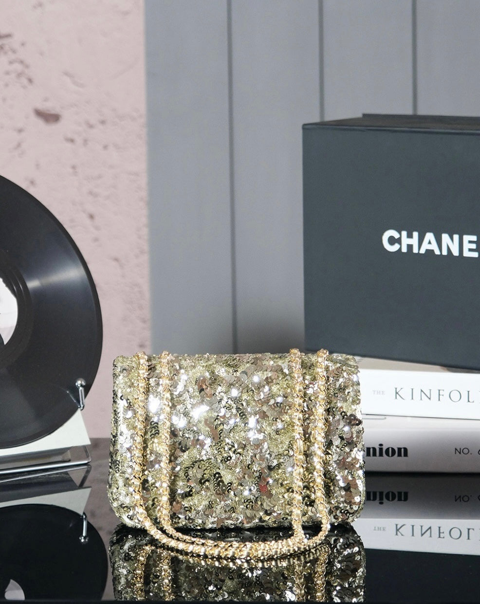 CHANEL 25C Flap Bag 21cm Dense Sequin White Calfskin