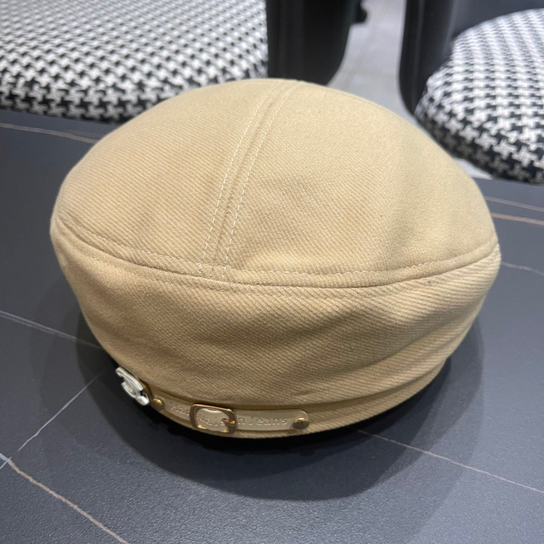 CHANEL BERET HAT IN OAT YELLOW FABRIC 419384