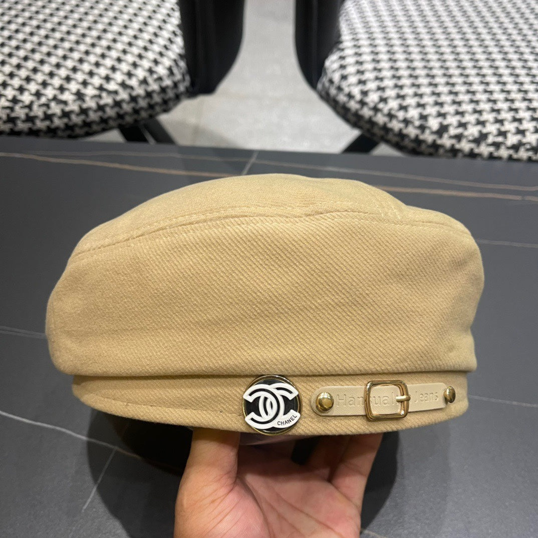 CHANEL BERET HAT IN OAT YELLOW FABRIC 419384
