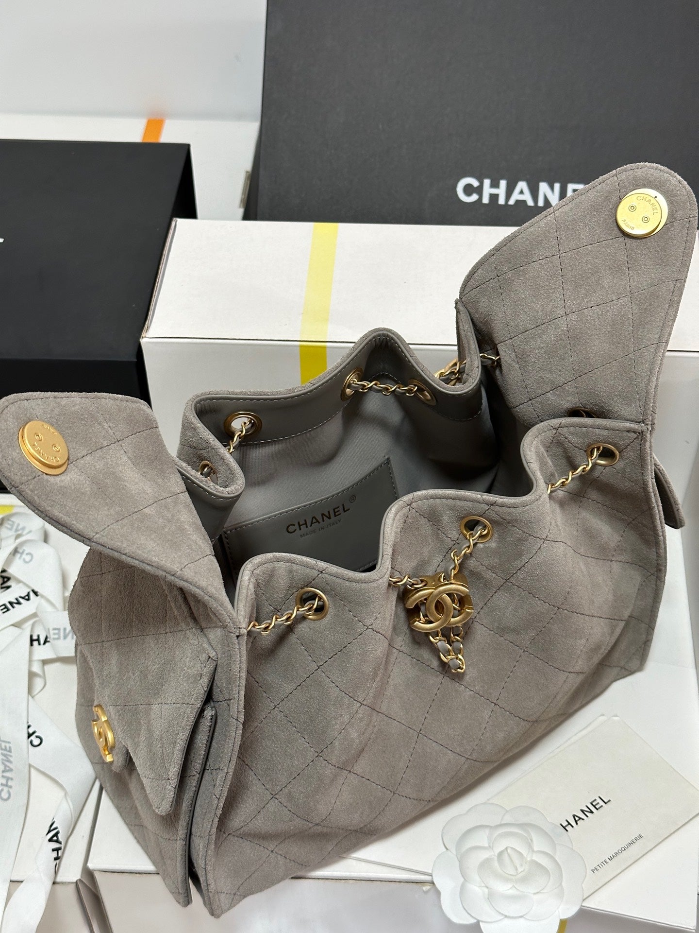 CHANEL 25C Hobo Bag 30cm Grey Suede