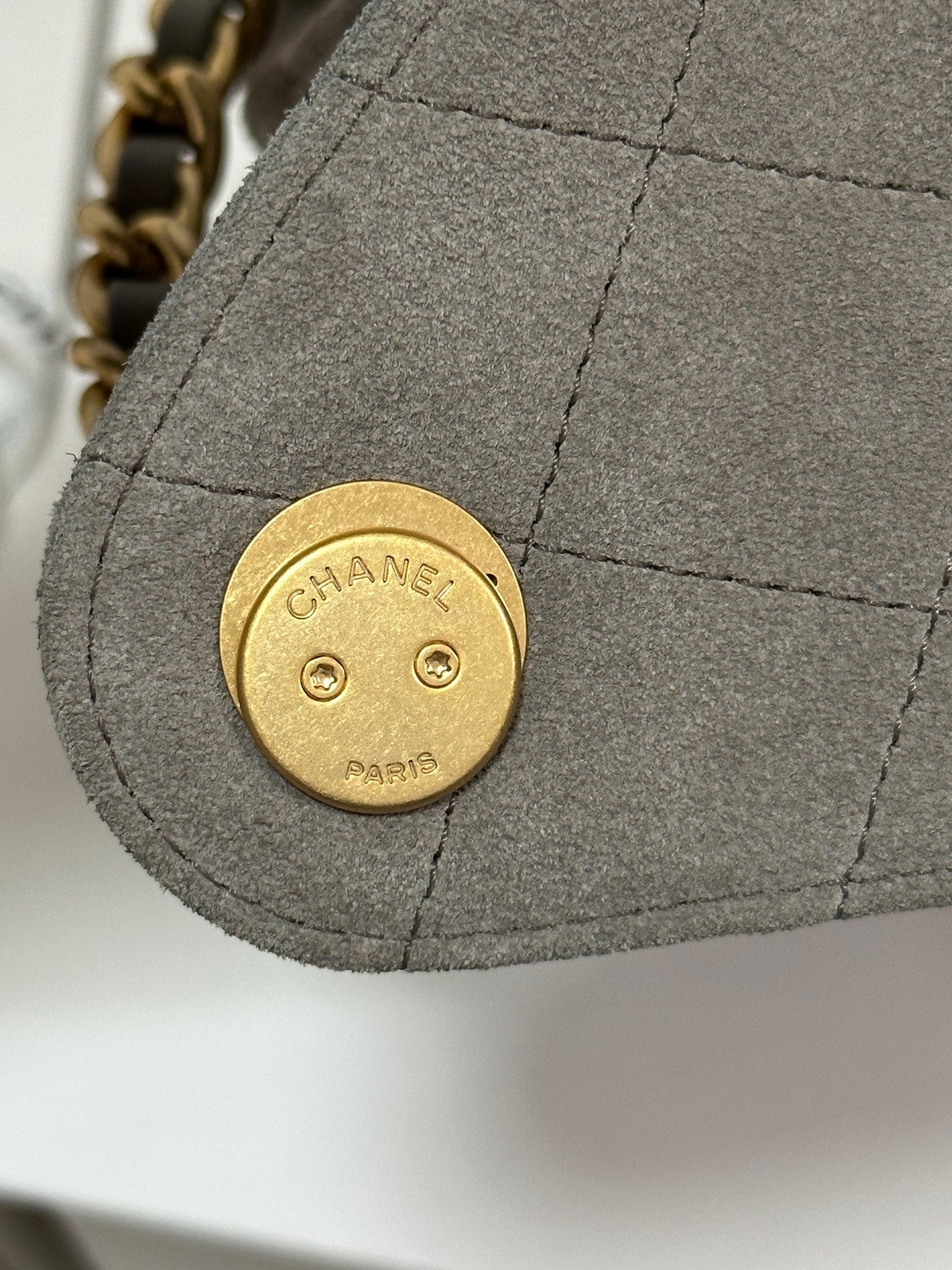 CHANEL 25C Hobo Bags 30cm Warm Grey Suede 243557