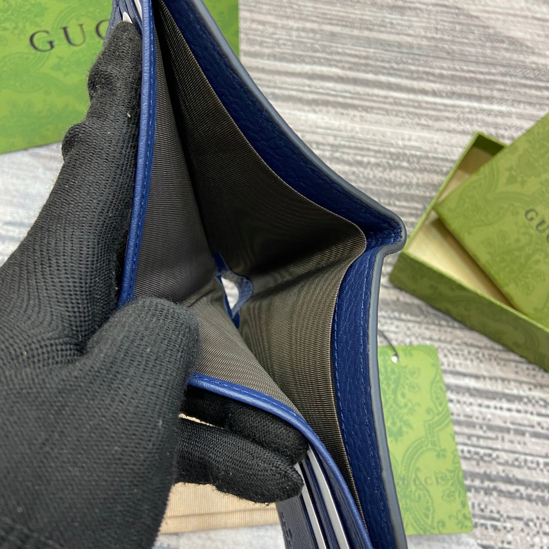 Gucci BIFOLD WALLET 11 IN CLASSIC BLUE CALFSKIN