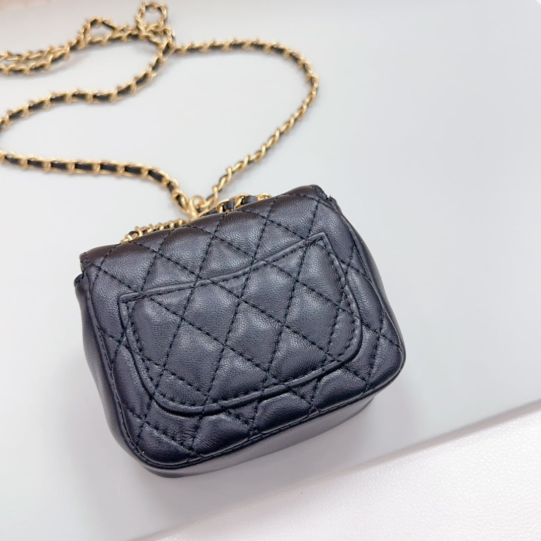CHANEL chain belt black quilted lambskin bag