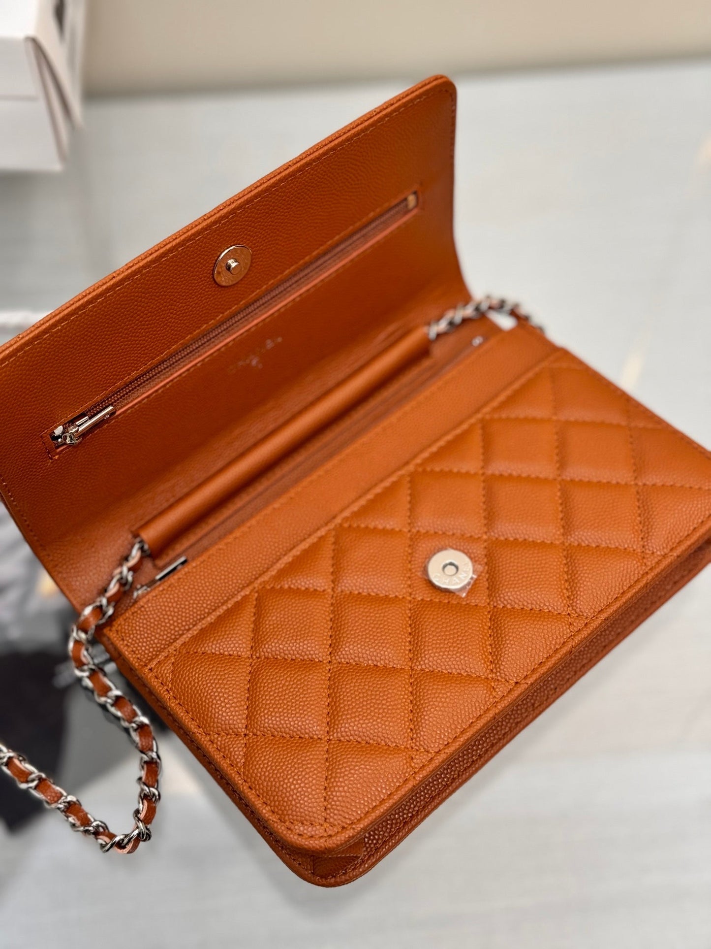 CHANEL WOC 19CM ORANGE CAVIAR SILVER HARDWARE