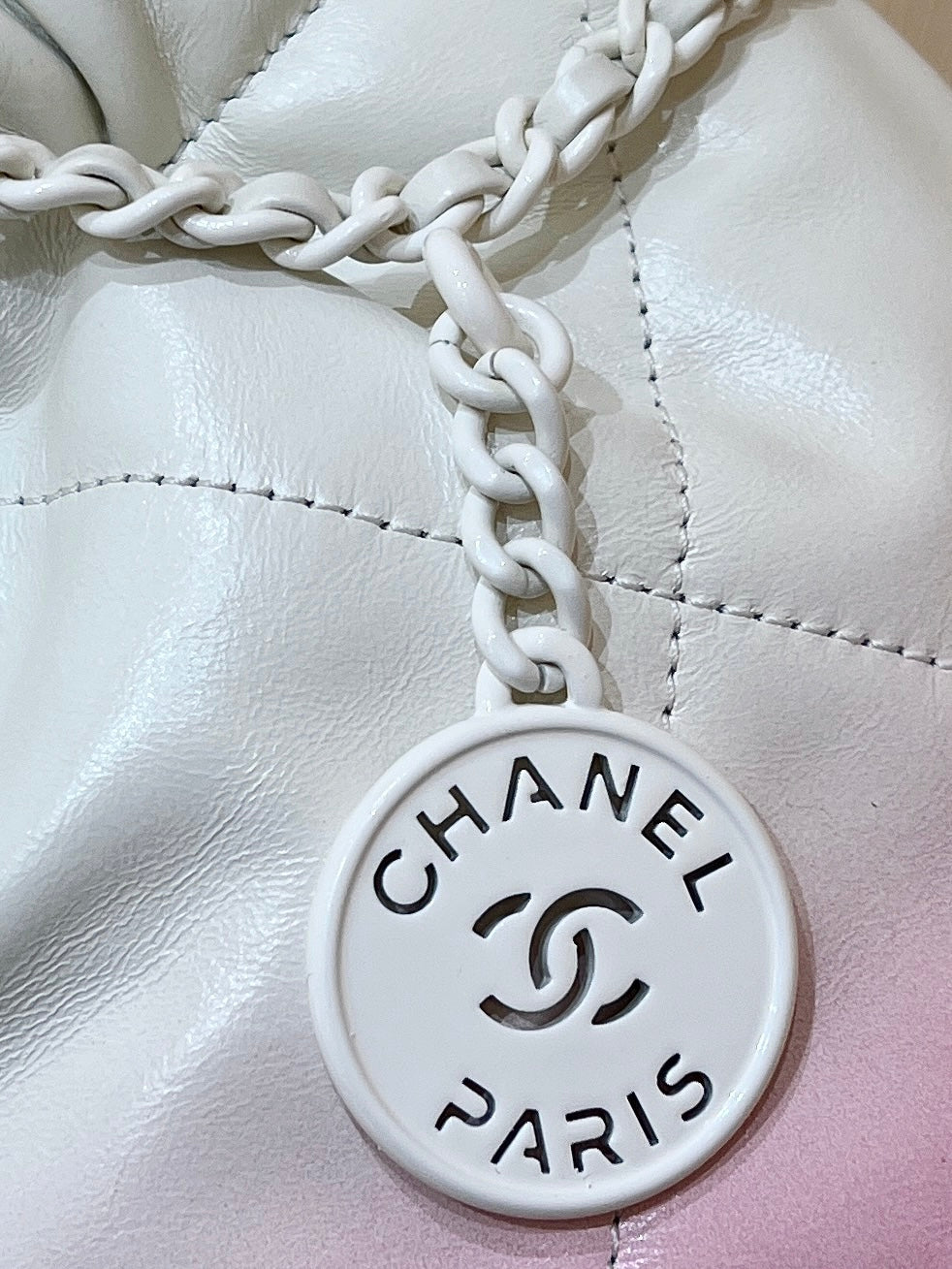 CHANEL cc22 mini hobo bag 20cm pink white lambskin silver hardware