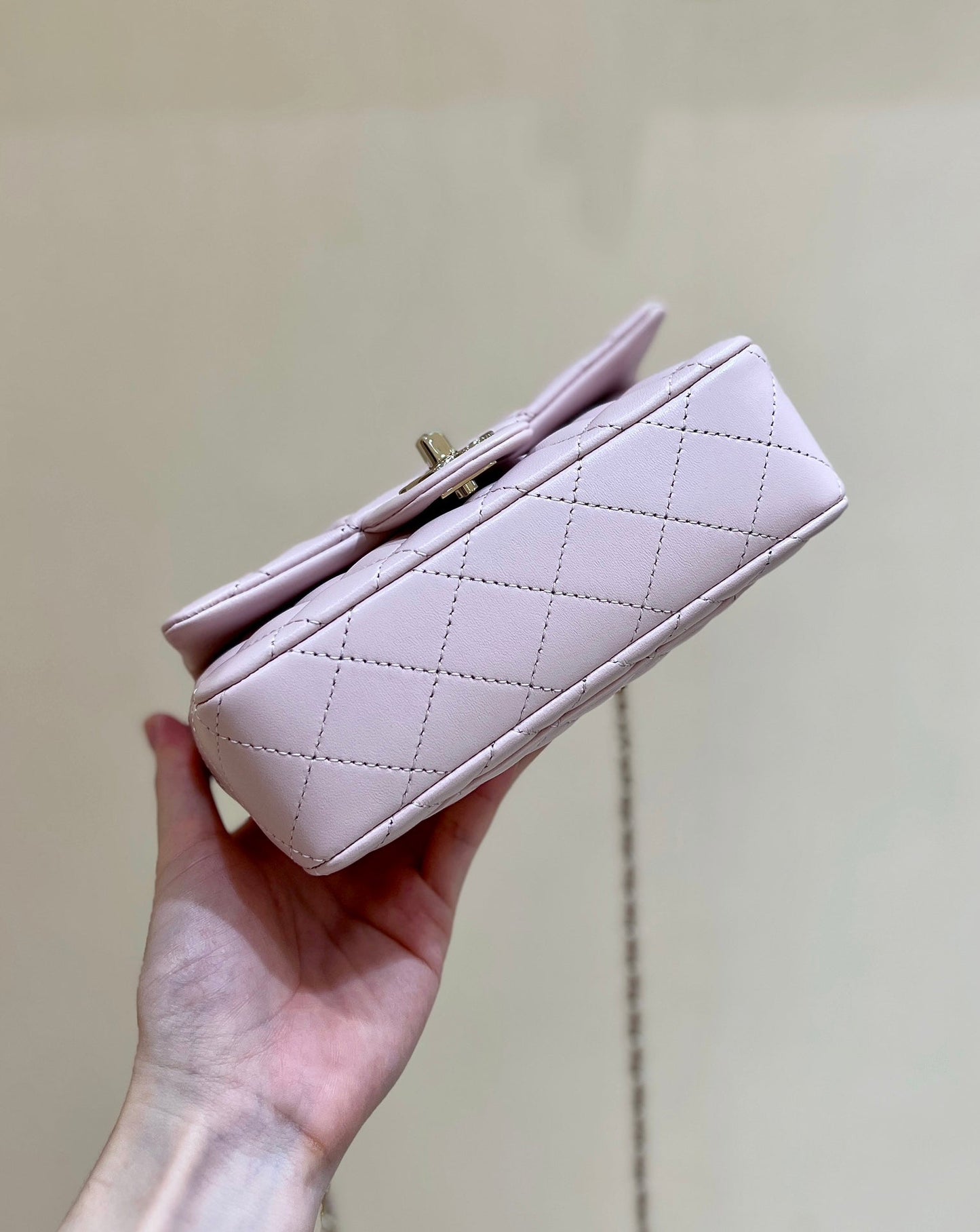 CHANEL 24K Mini Flap Bag 18cm Light Pink Lambskin Gold Hardware