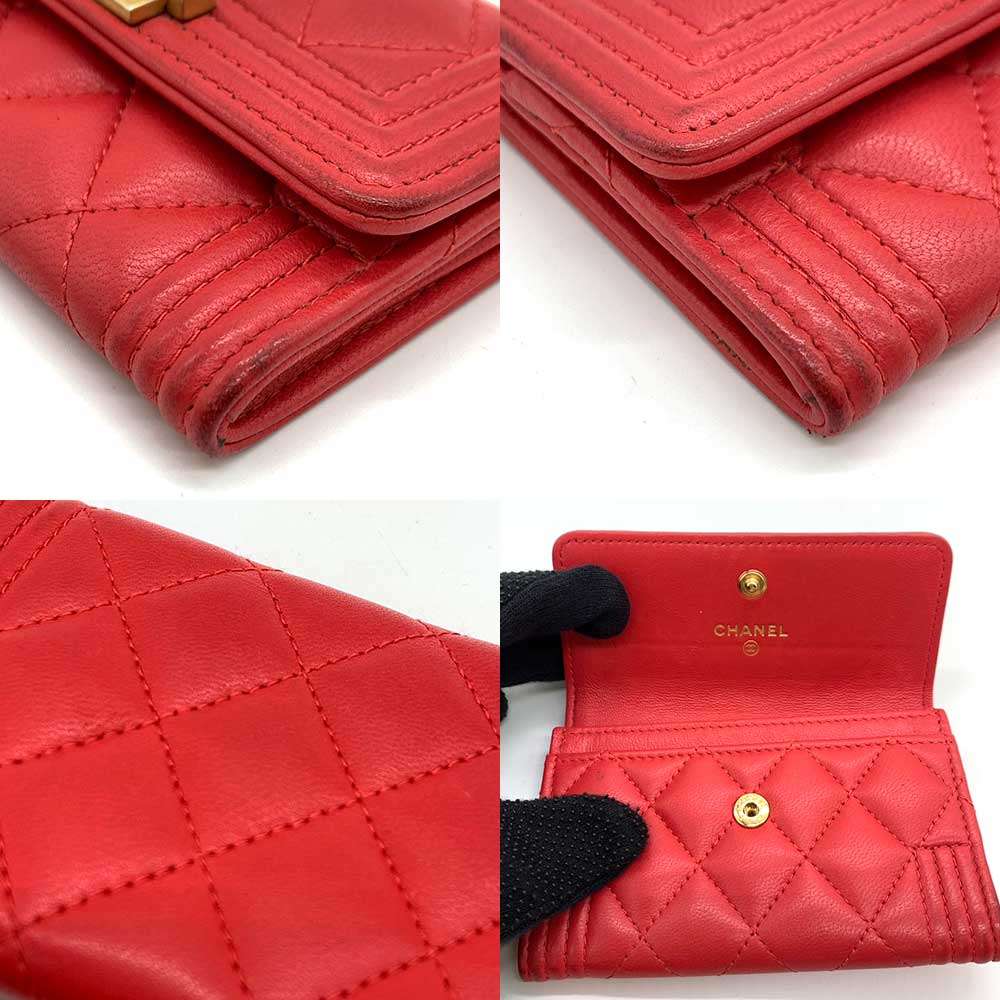 Chanel Boy Card Case Red Lambskin