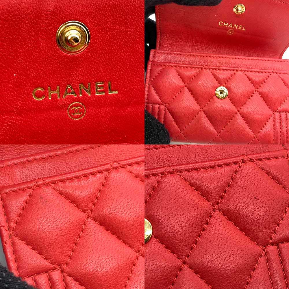 Chanel Boy Card Case Red Lambskin