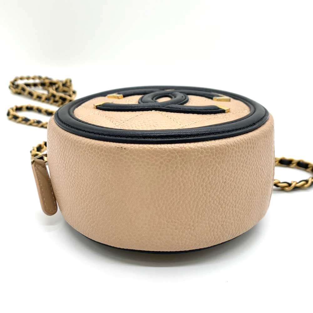 Chanel Caviar Skin CC Filigree Round Chain Crossbody Bag