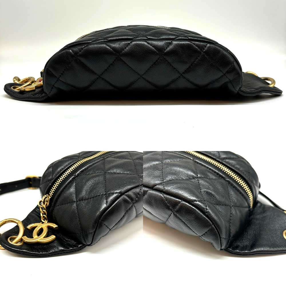 Chanel Matelasse Lambskin Waist Pouch Black Gold Hardware