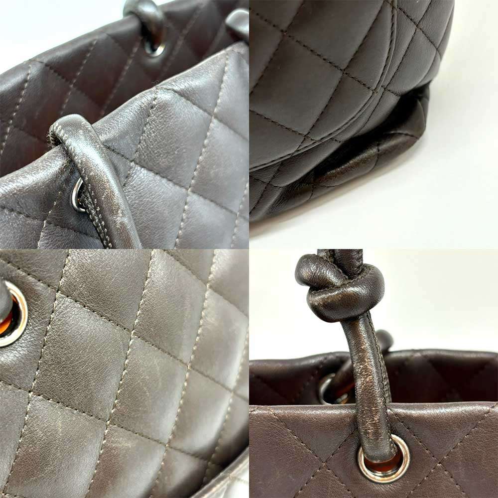 Chanel Cambon Line Leather Tote Bag Dark Brown Beige