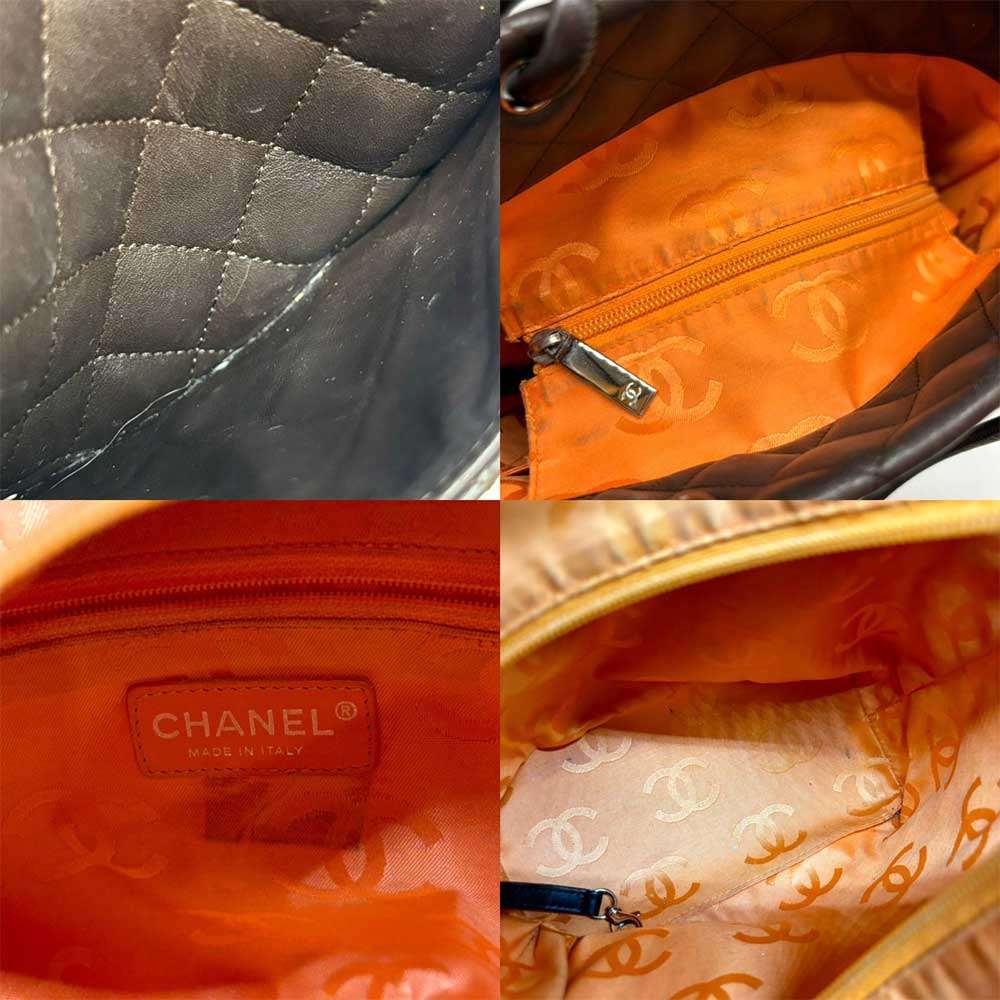Chanel Cambon Line Leather Tote Bag Dark Brown Beige