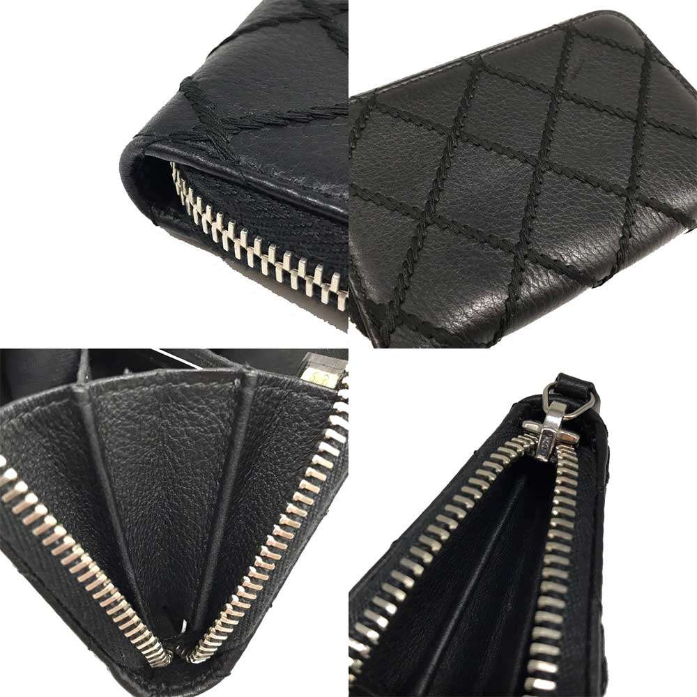Chanel Leather Coin Purse Wild Stitch Black