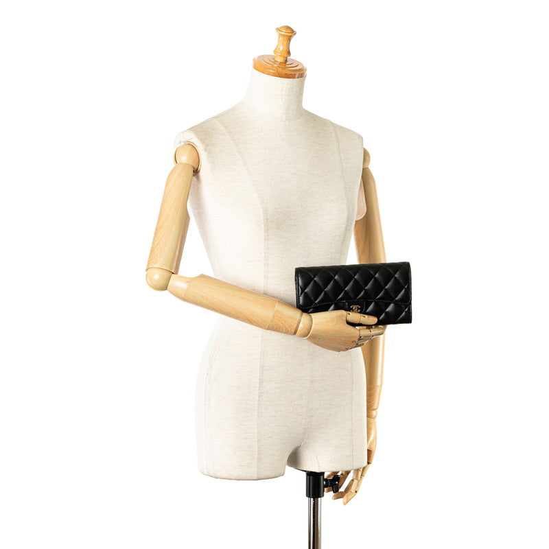 Chanel Classic Long Flap Wallet Black Lambskin AP0241