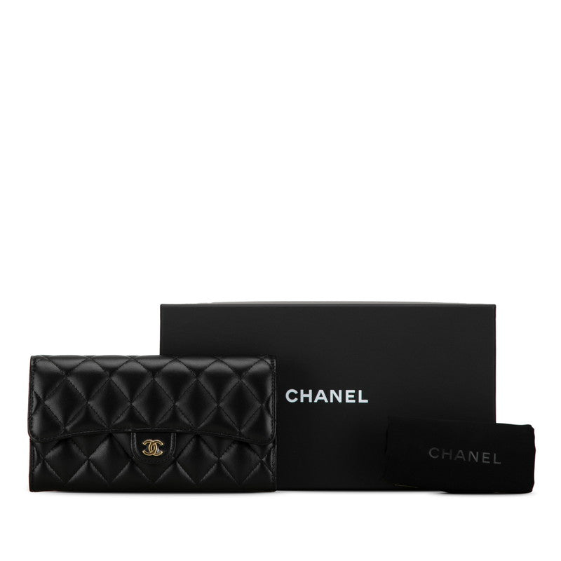 Chanel Classic Long Flap Wallet Black Lambskin AP0241