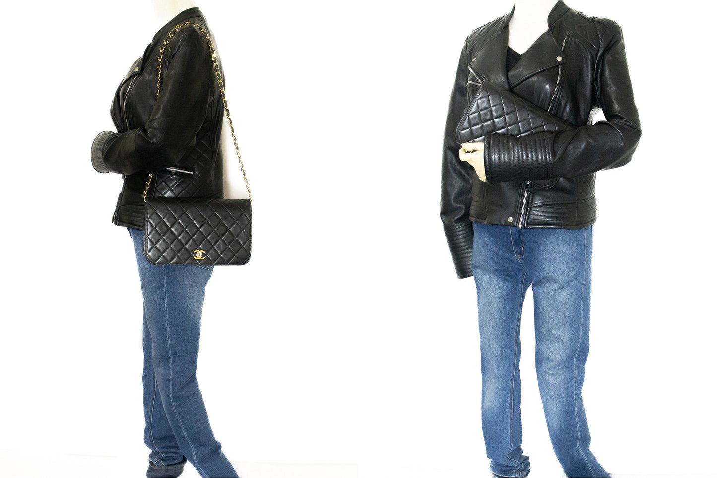 CHANEL Full Flap Chain Shoulder Bag Clutch Black Quilted Lambskin k19