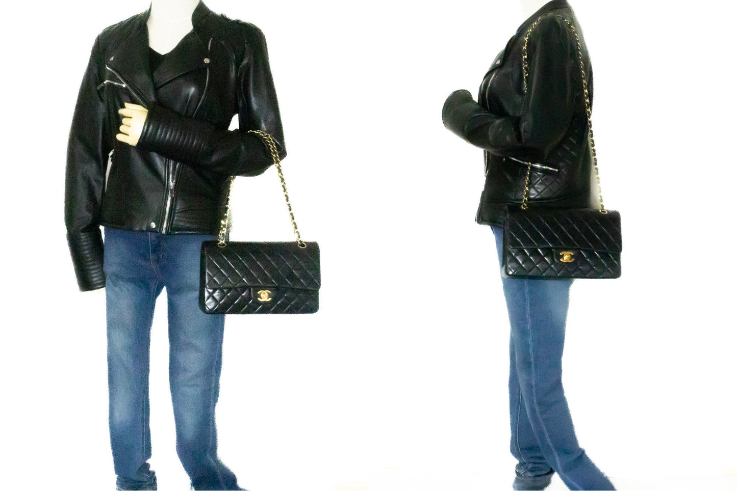 CHANEL Classic Double Flap Medium Chain Shoulder Bag Black Lamb k61