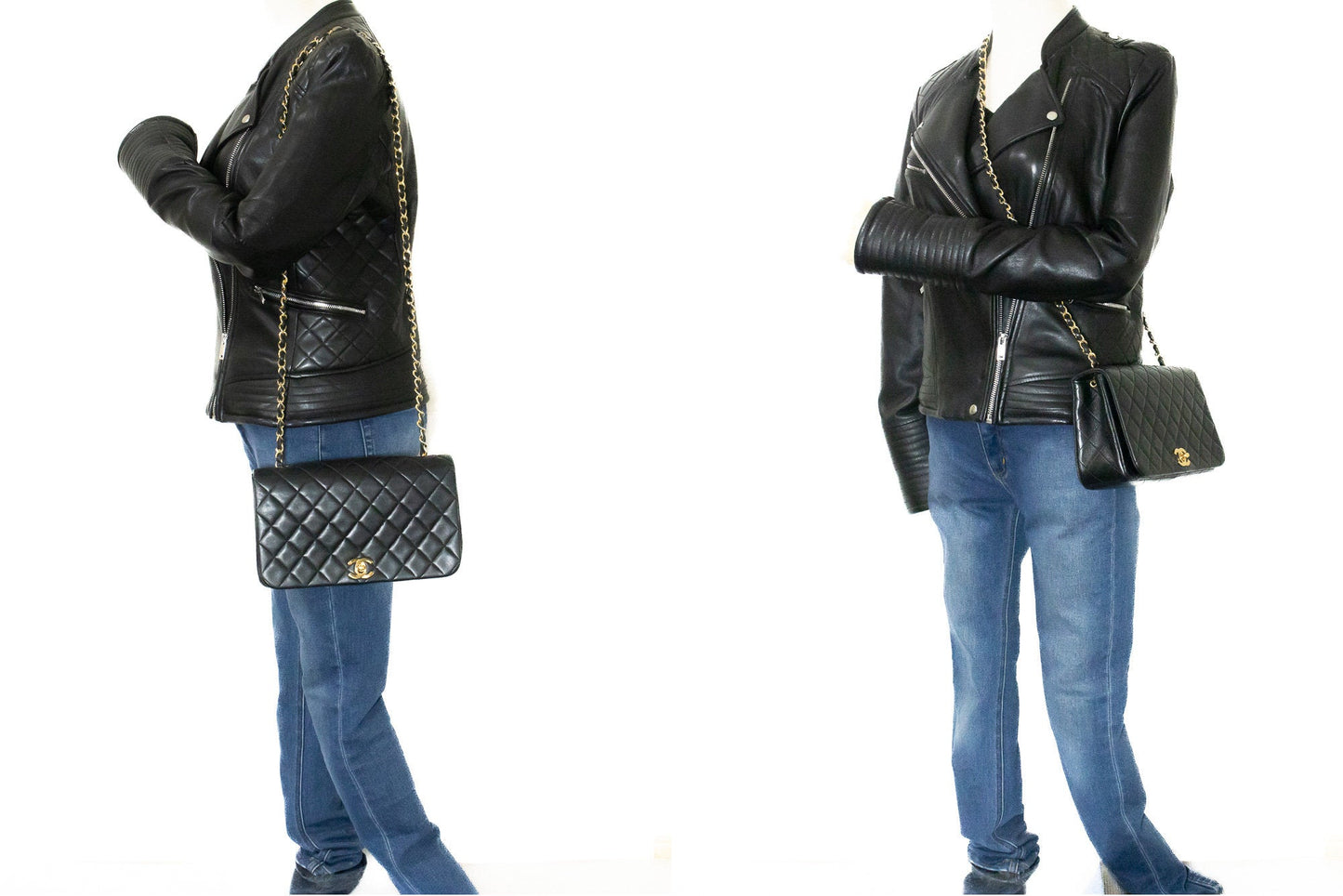 CHANEL Full Flap Chain Shoulder Bag Black Quilted Lambskin Leather j95